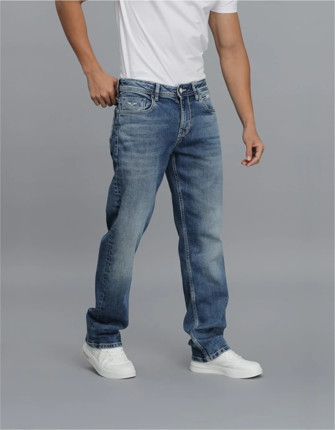 Med Blue 5 Pocket Midrise, Comfort And Straight Fit jeans - Image 4