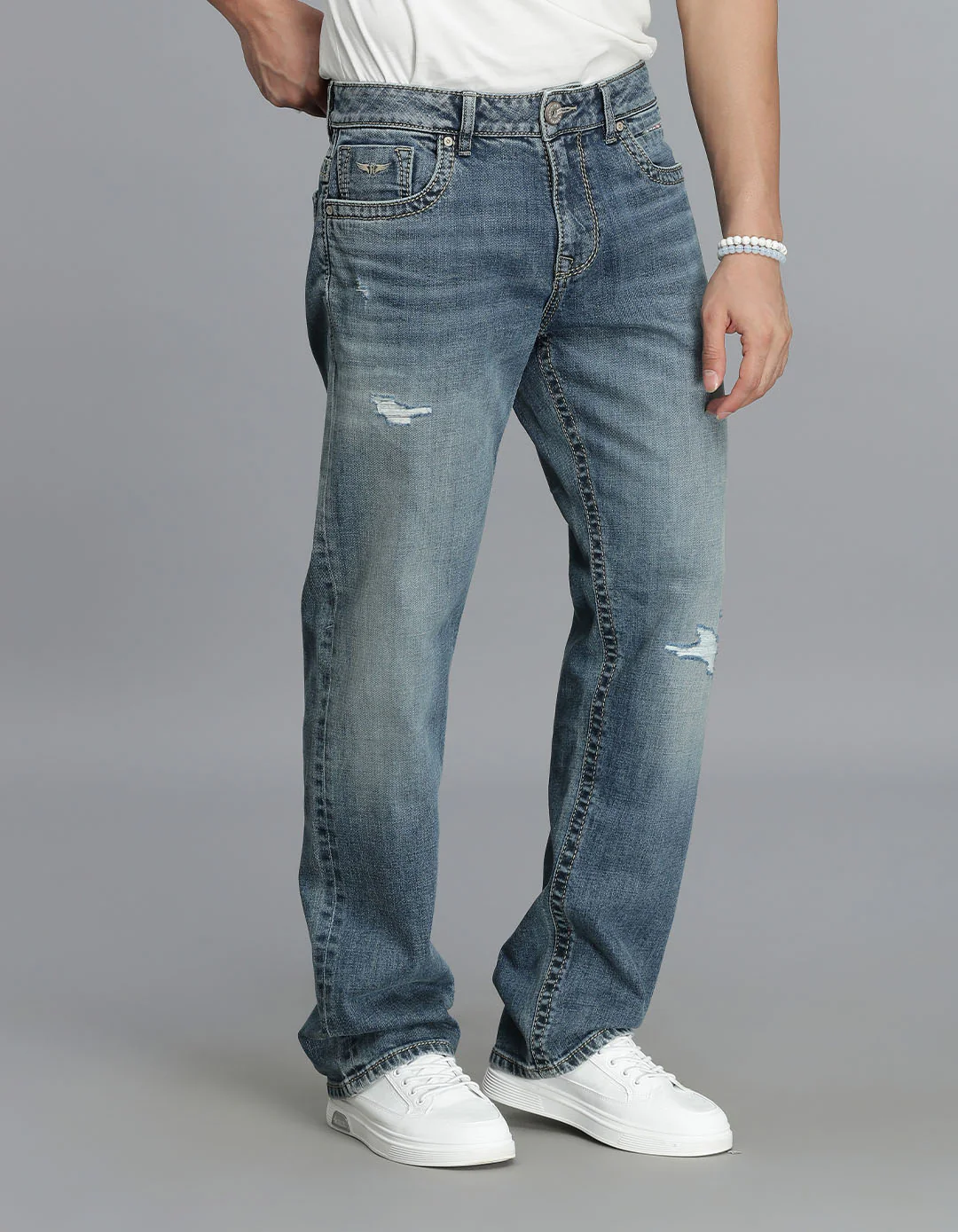 Med Blue 5 Pocket Midrise, Comfort And Straight Fit Jeans - Image 3