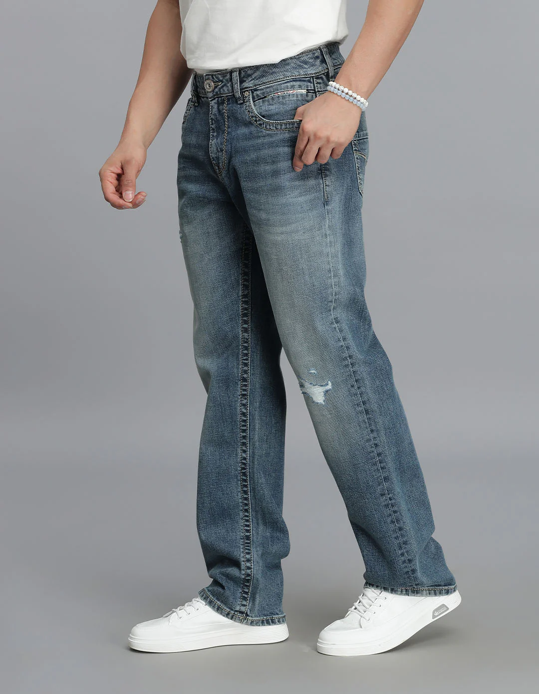 Med Blue 5 Pocket Midrise, Comfort And Straight Fit Jeans - Image 4