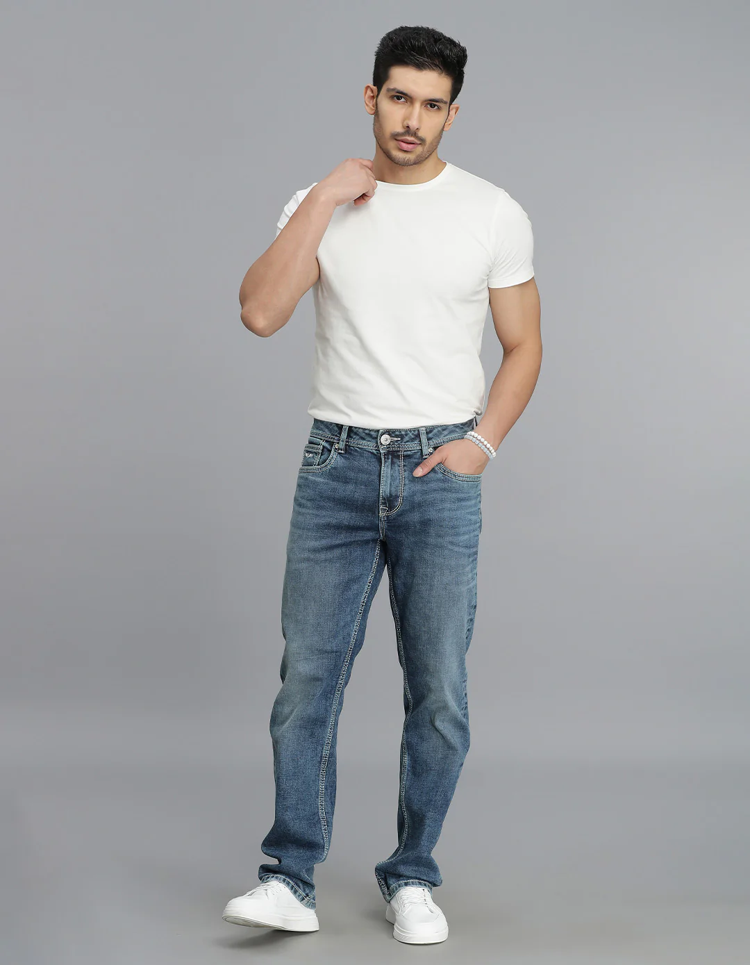 Med Blue 5 Pocket Midrise, Comfort And Straight Fit Jeans - Image 2
