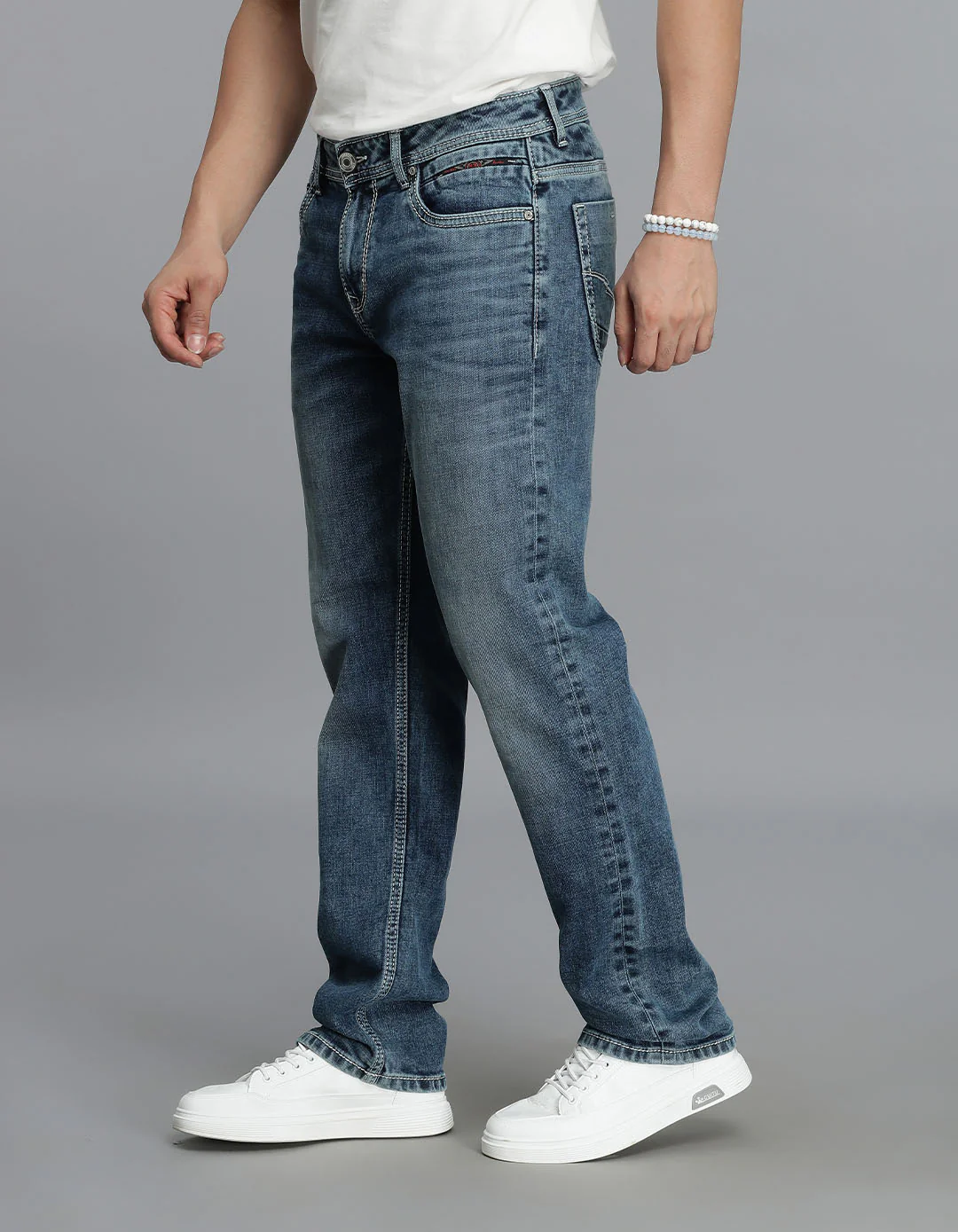 Med Blue 5 Pocket Midrise, Comfort And Straight Fit Jeans - Image 3