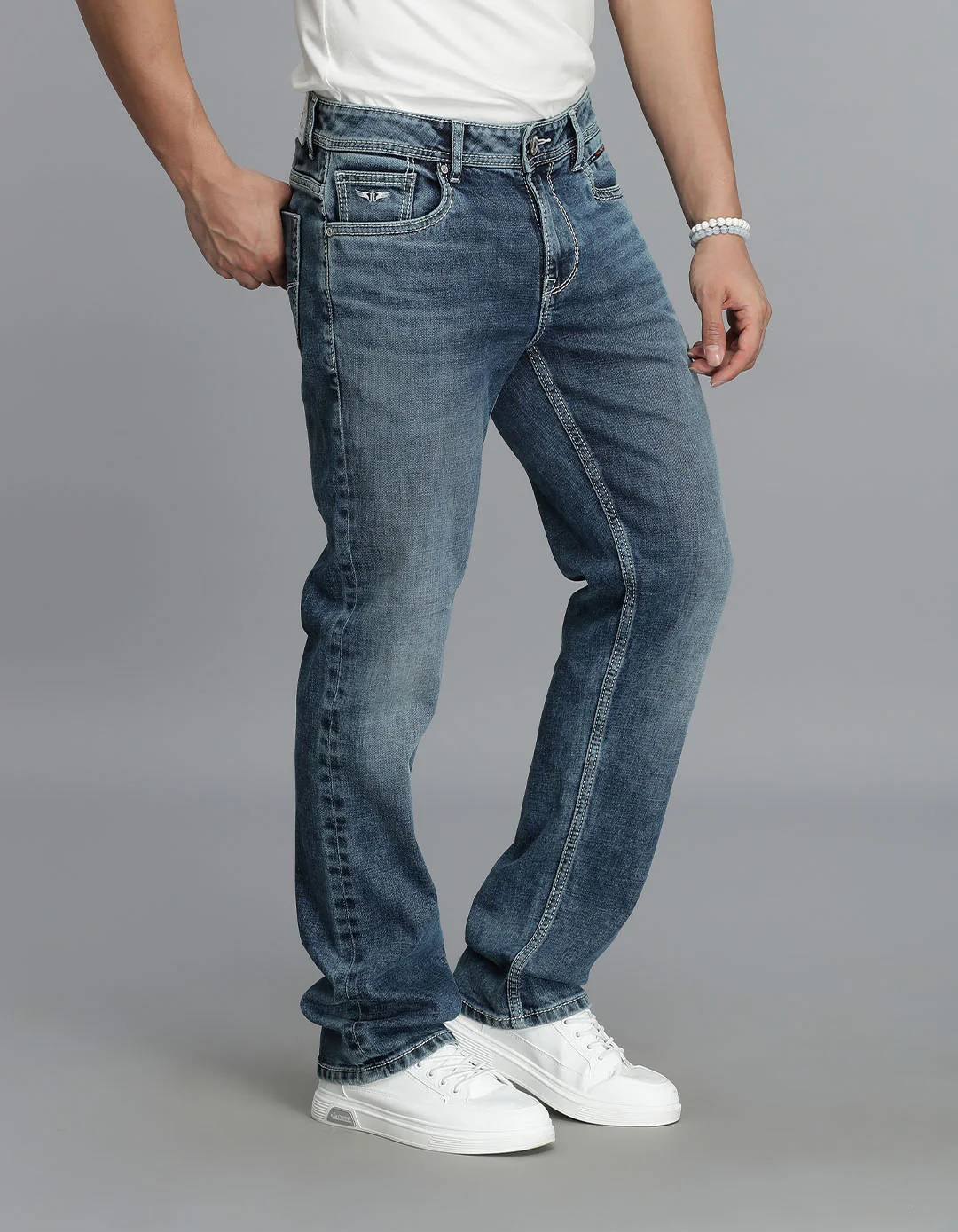 Med Blue 5 Pocket Midrise, Comfort And Straight Fit Jeans - Image 4