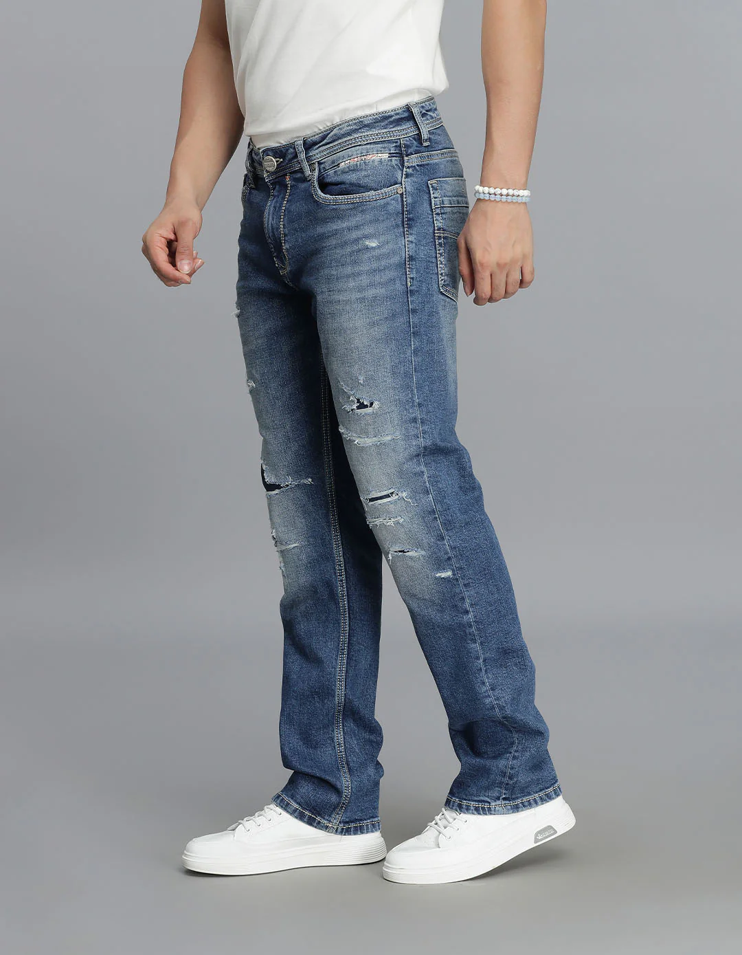 Med Blue 5 Pocket Midrise, Comfort And Straight Fit jeans - Image 3