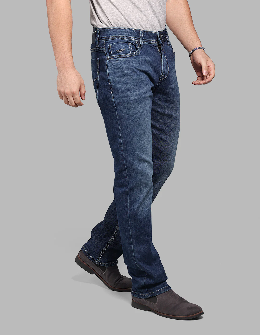 Med Blue 5 Pocket Midrise, Comfort And Straight Fit Stretch Jeans - Image 5