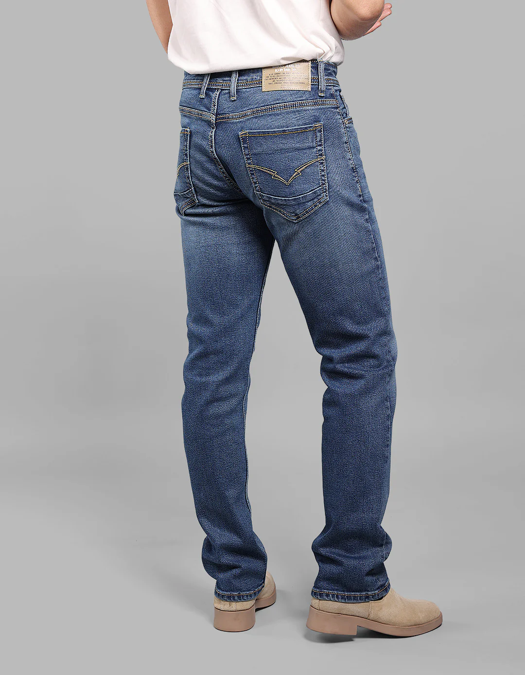 Med Blue 5 Pocket Midrise, Comfort And Straight Fit Stretch Jeans - Image 6