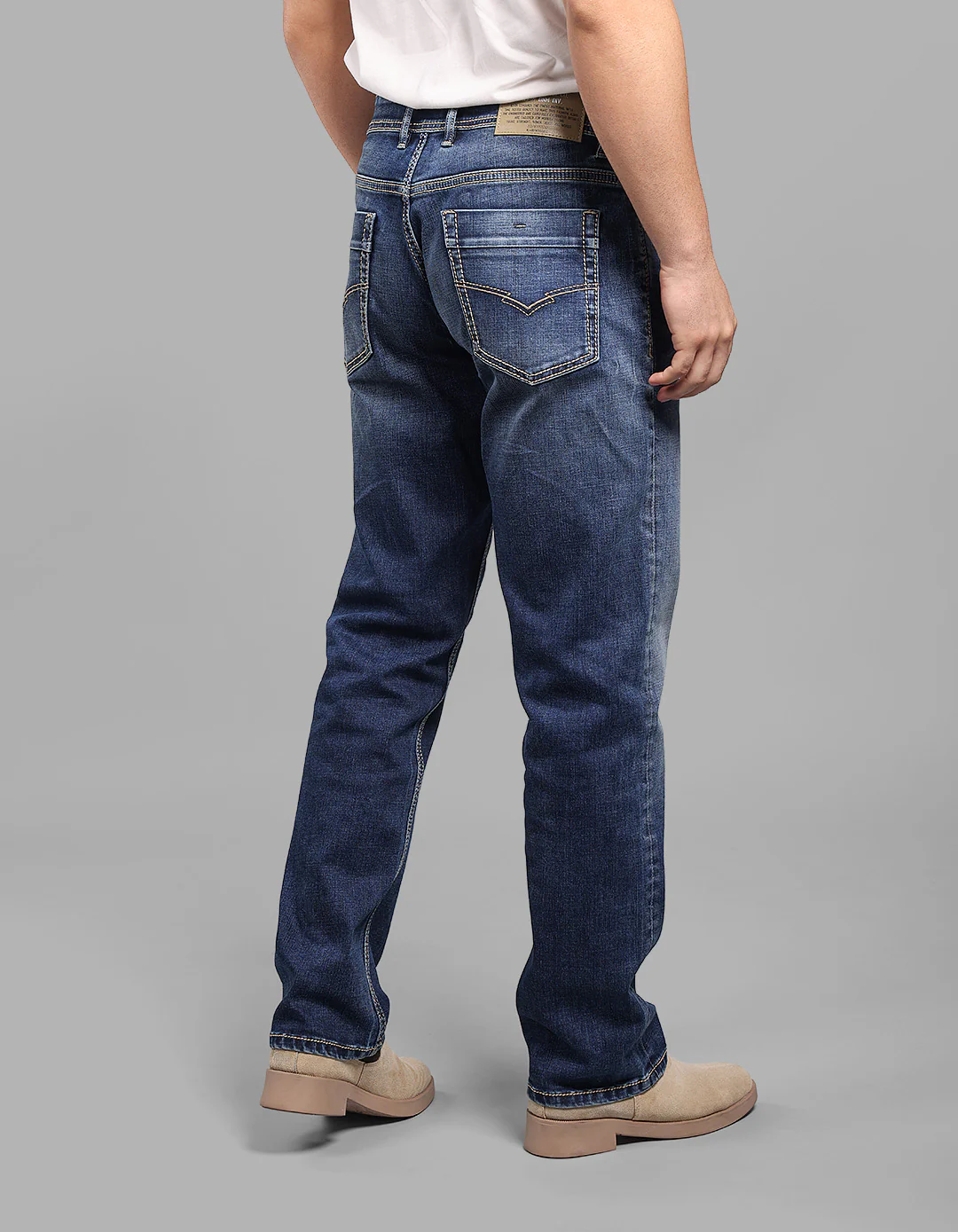 Med Blue 5 Pocket Midrise, Comfort And Straight Fit Stretch Jeans - Image 5