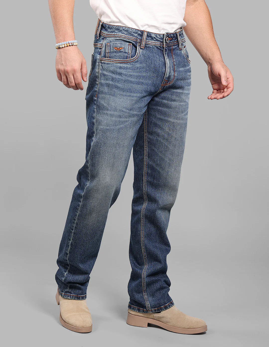Med Blue 5 Pocket Midrise, Comfort And Straight Fit Stretch Jeans - Image 4