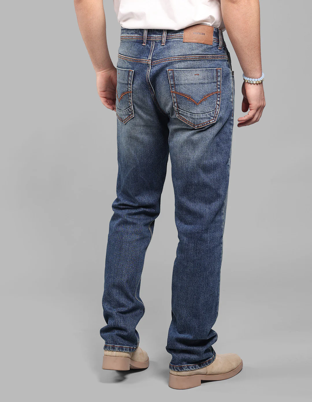 Med Blue 5 Pocket Midrise, Comfort And Straight Fit Stretch Jeans - Image 5