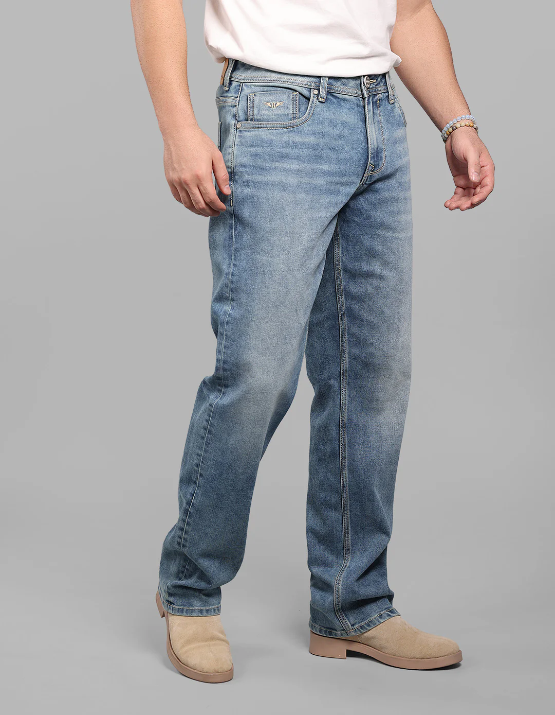 Med Blue 5 Pocket Midrise, Comfort And Straight Fit Stretch Jeans - Image 5