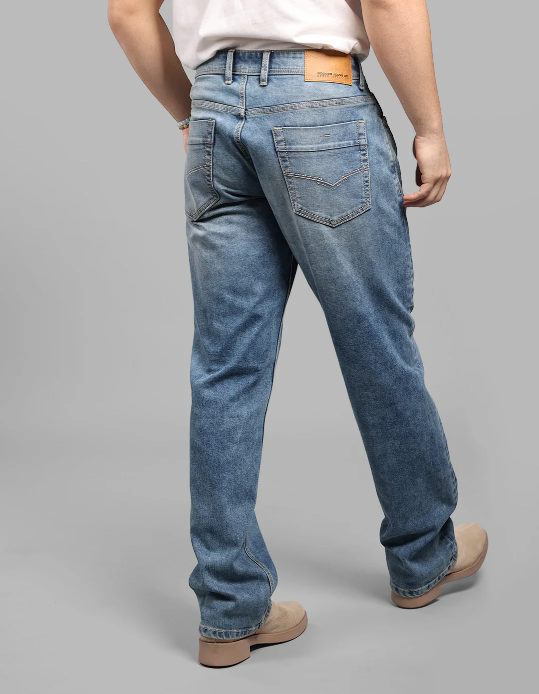 Med Blue 5 Pocket Midrise, Comfort And Straight Fit Stretch Jeans - Image 6