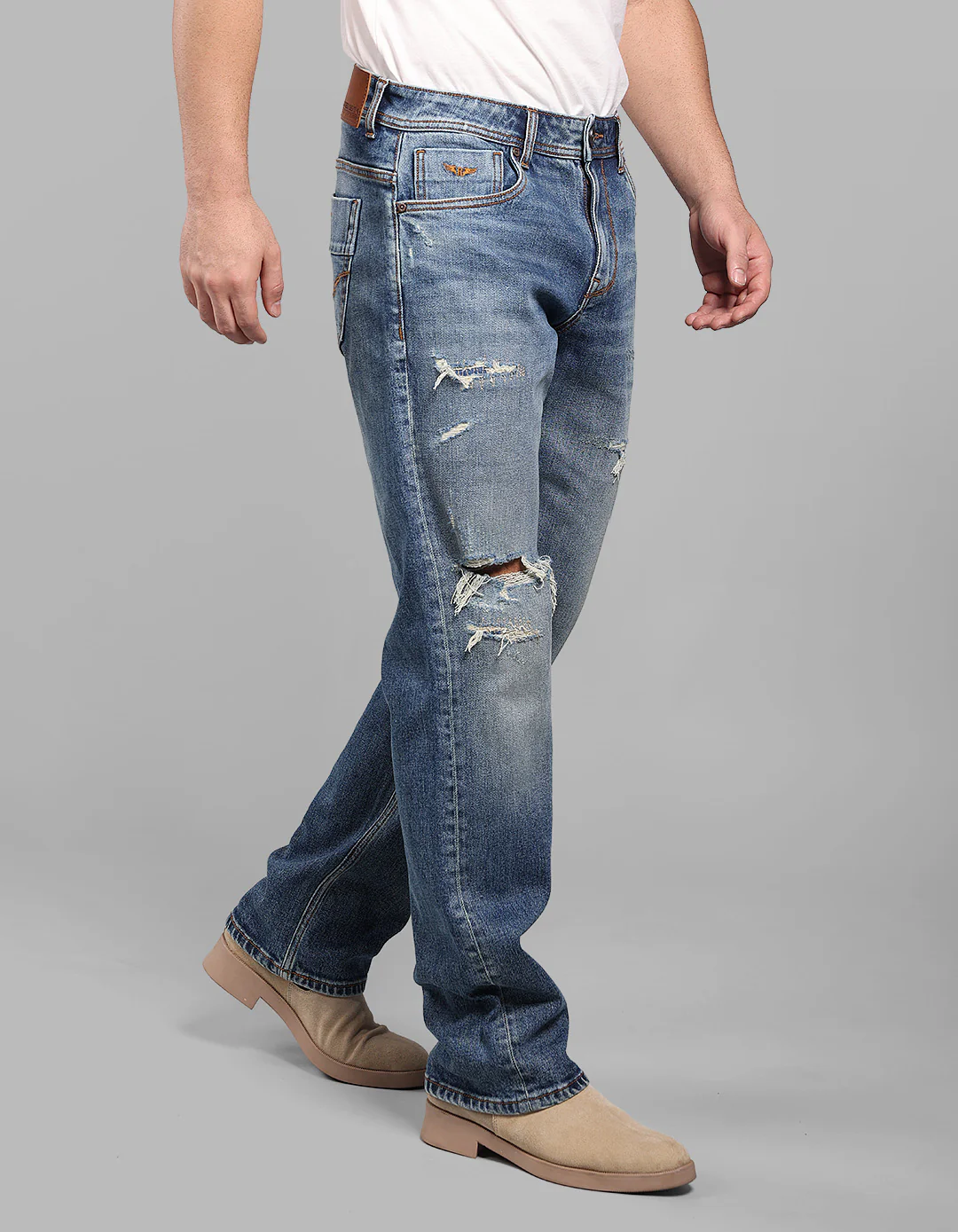 Med Blue 5 Pocket Midrise, Comfort And Straight Fit Stretch Jeans - Image 6