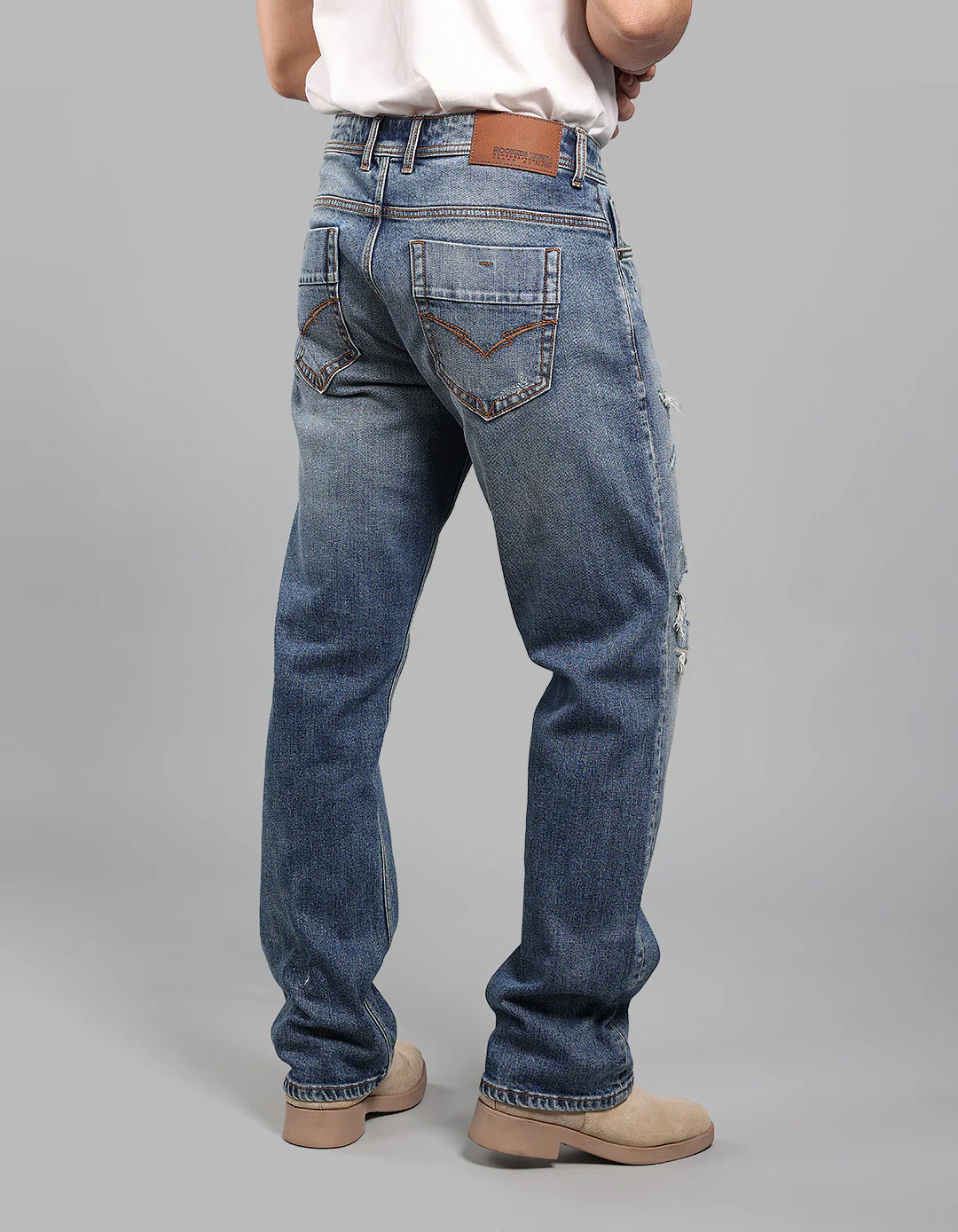 Med Blue 5 Pocket Midrise, Comfort And Straight Fit Stretch Jeans - Image 7