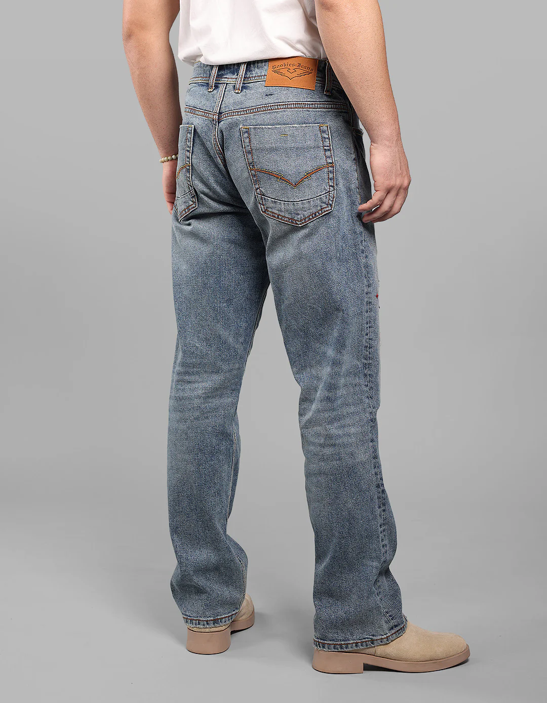 Med Blue 5 Pocket Midrise, Comfort And Straight Fit Stretch Jeans - Image 6