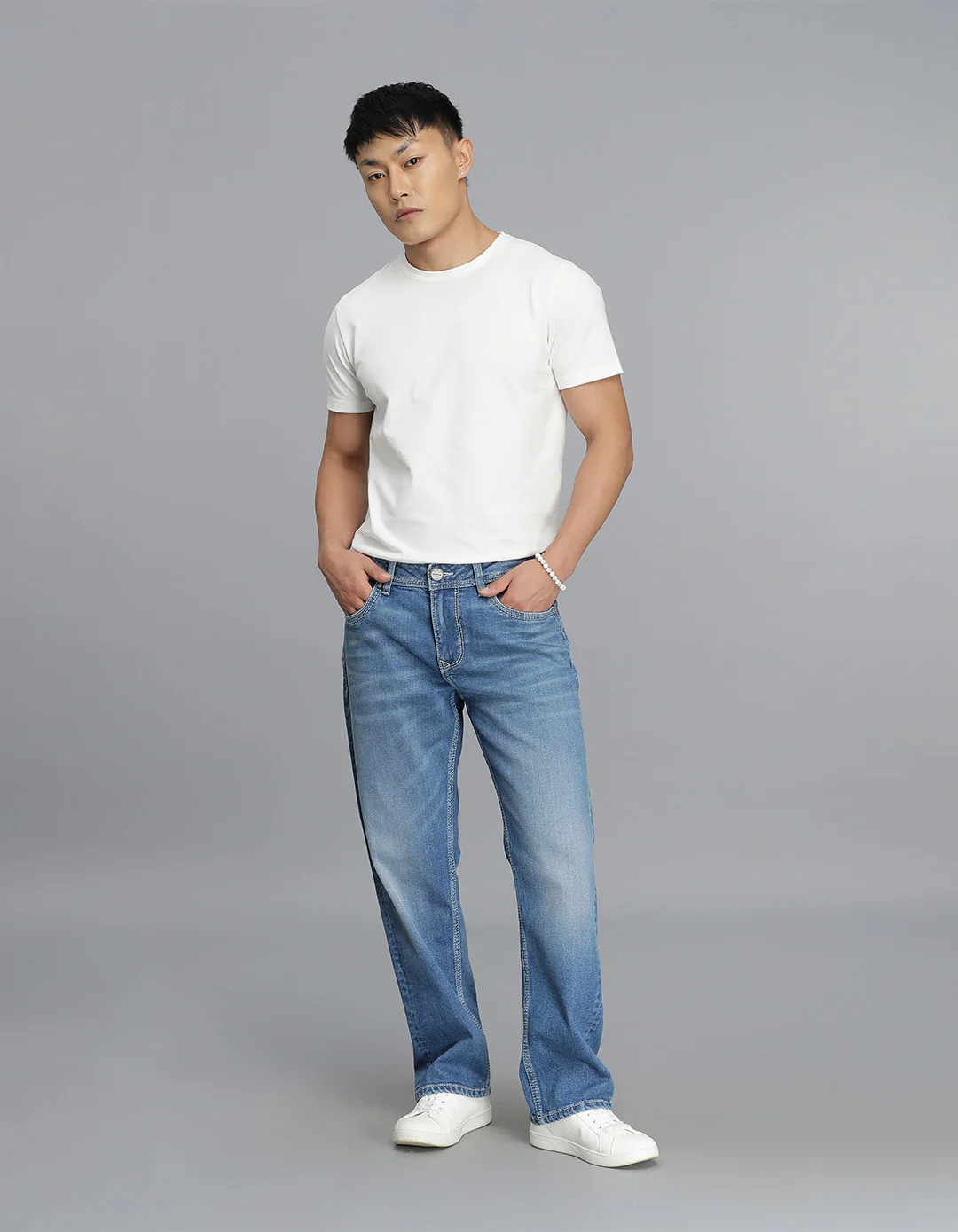 Med Blue 5 Pocket Midrise, Comfort Straight Fit Cropped Jeans - Image 2