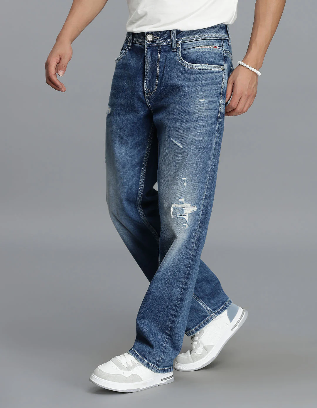 Med Blue 5 Pocket Midrise, Comfort Straight Fit Cropped Jeans - Image 3