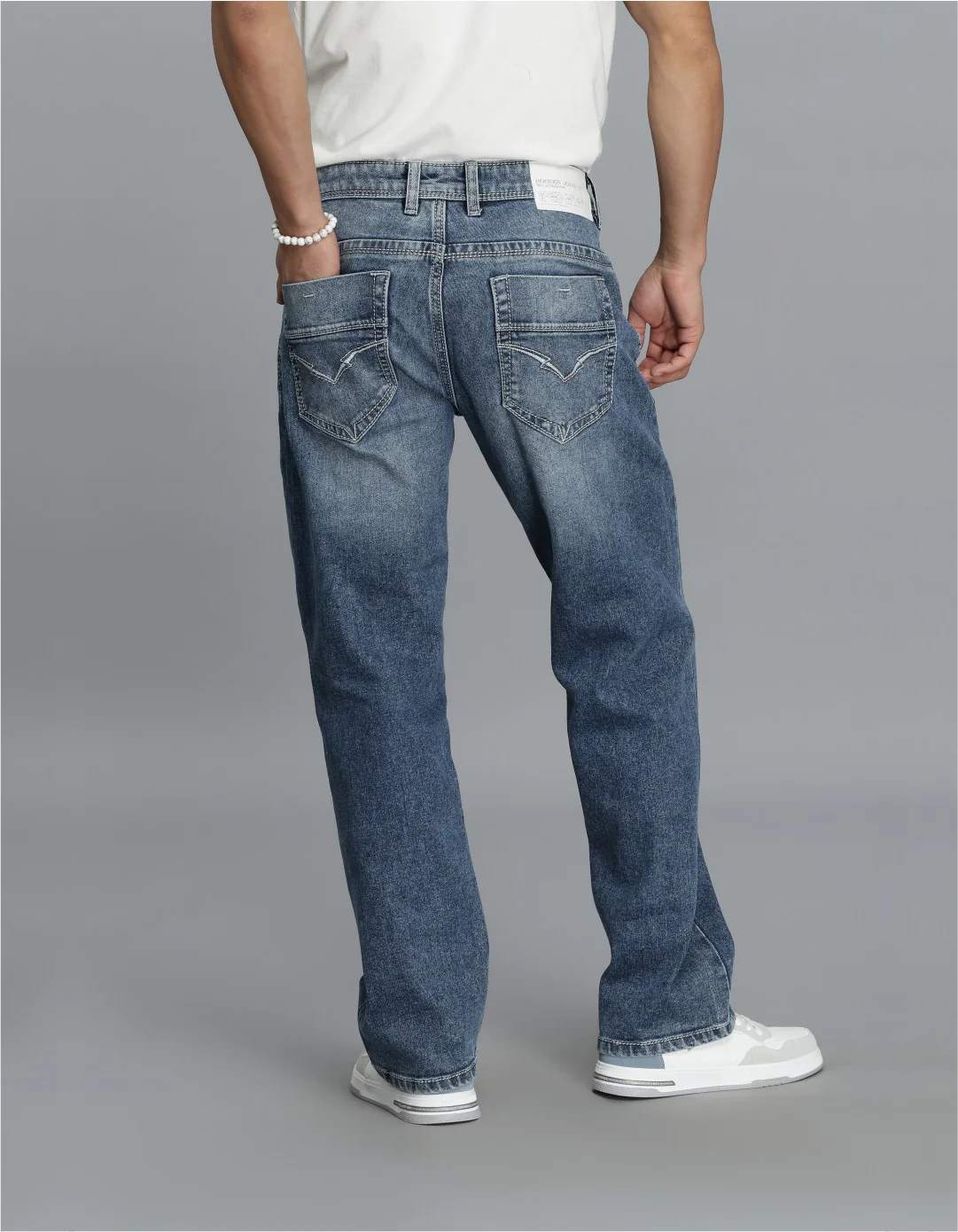 Med Blue 5 Pocket Midrise, Comfort Straight Fit Cropped jeans - Image 5