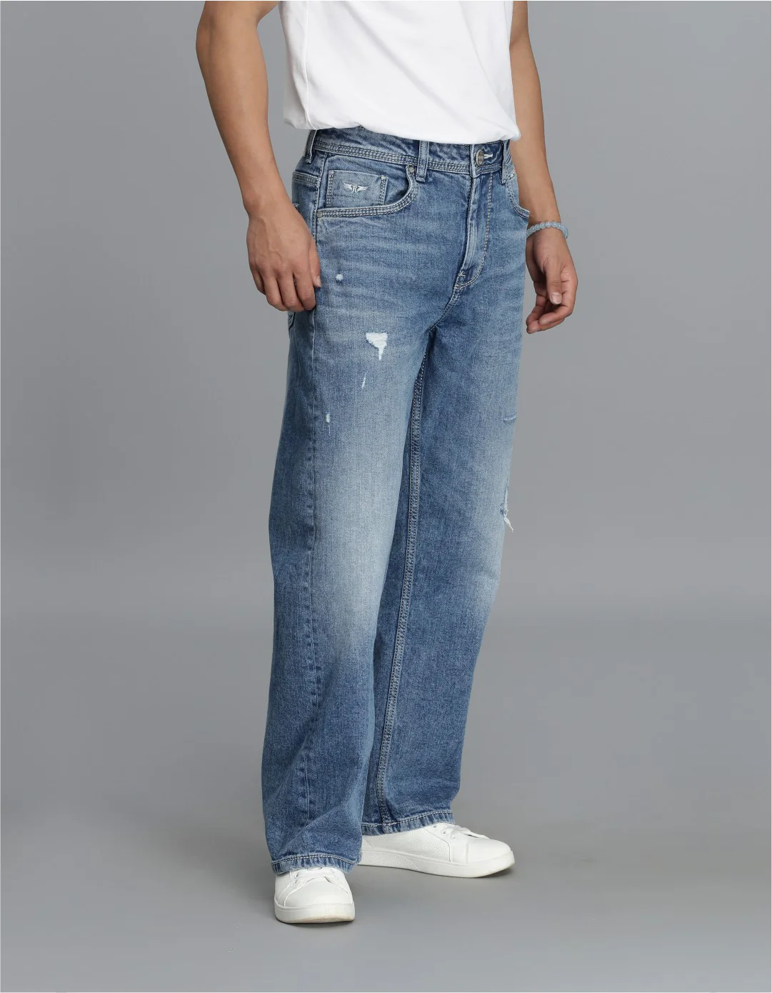 Med Blue 5 Pocket Midrise Loose Fit Cropped jeans - Image 4