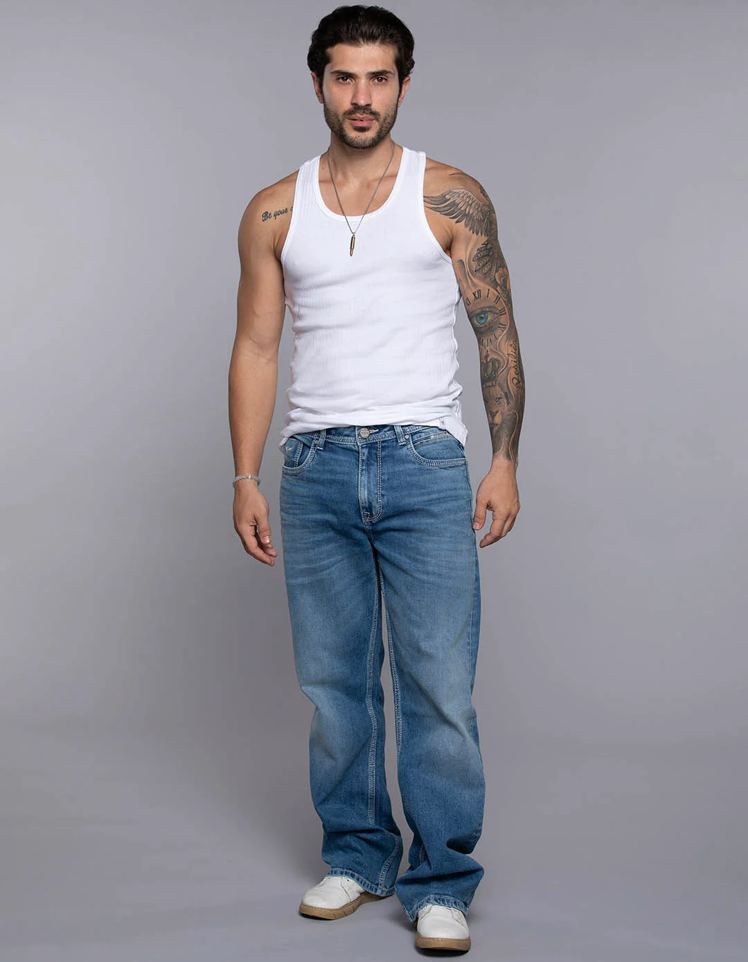 Med Blue 5 Pocket Midrise Loose Fit Jeans - Image 2