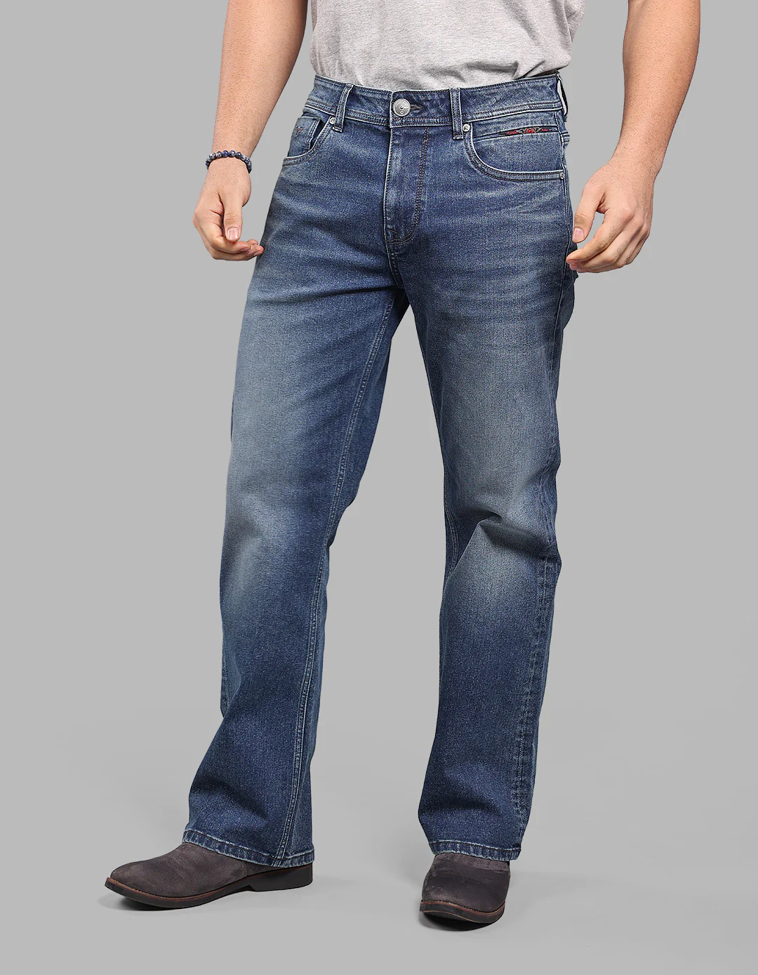 Med Blue 5 Pocket Midrise Loose Fit Stretch Jeans - Image 3