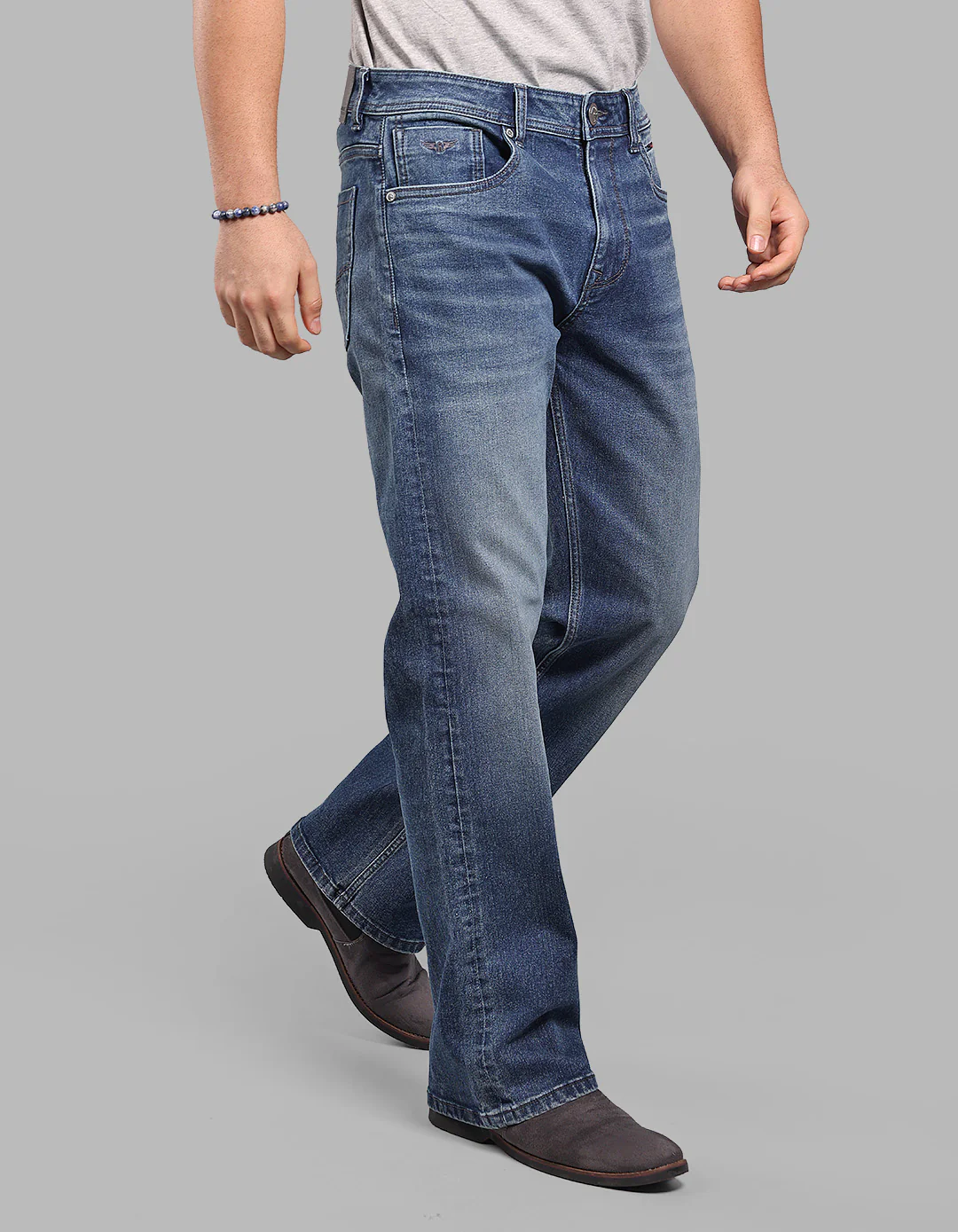 Med Blue 5 Pocket Midrise Loose Fit Stretch Jeans - Image 4