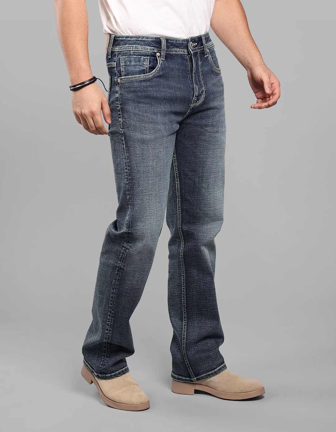 Med Blue 5 Pocket Midrise Loose Fit Stretch Jeans - Image 5