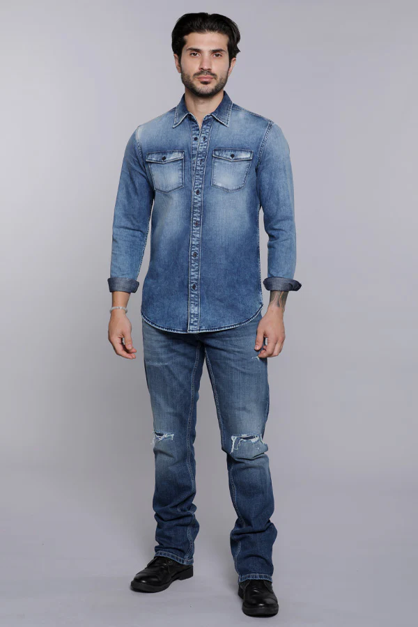 Med Blue Full Sleeves Denim Shirt - Image 2