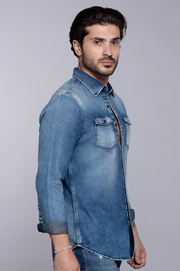 Med Blue Full Sleeves Denim Shirt - Image 4