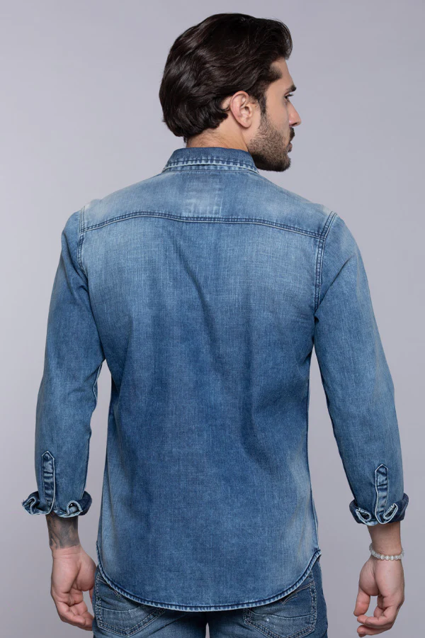 Med Blue Full Sleeves Denim Shirt - Image 5
