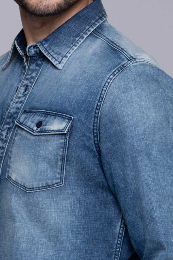 Med Blue Full Sleeves Denim Shirt - Image 7