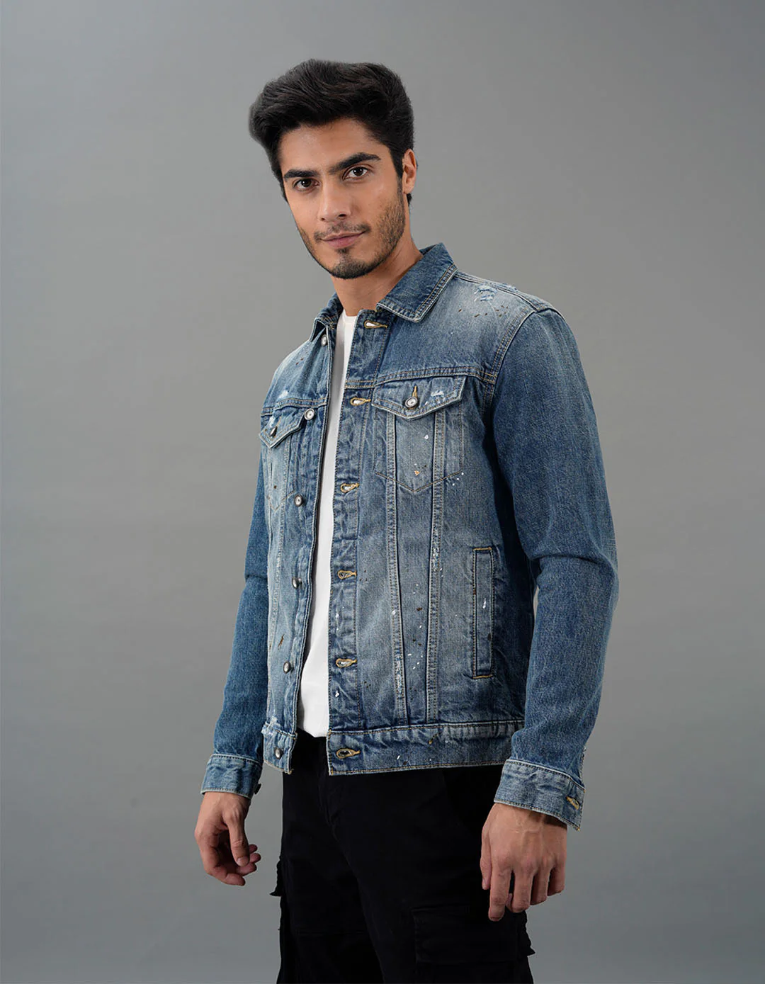 Med Blue Full Sleeves Denim Jacket - Image 3