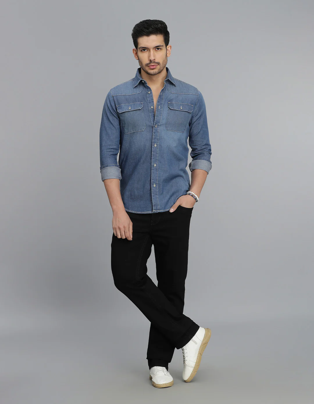 Med Blue Full Sleeves Denim Shirt - Image 2