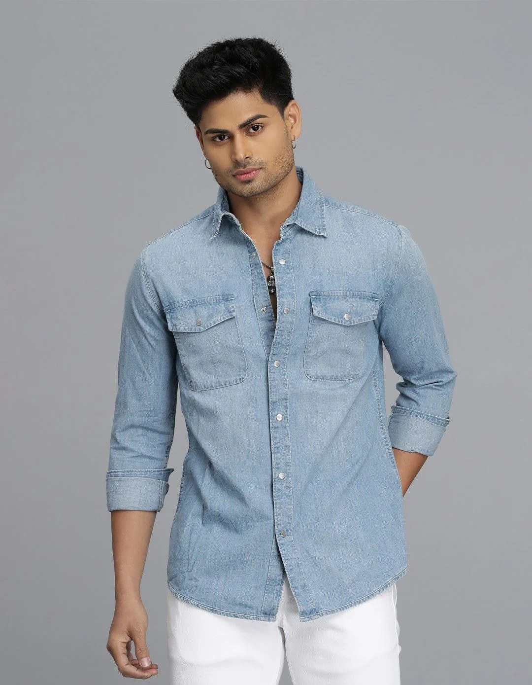 Med Blue Full Sleeves Denim Shirt