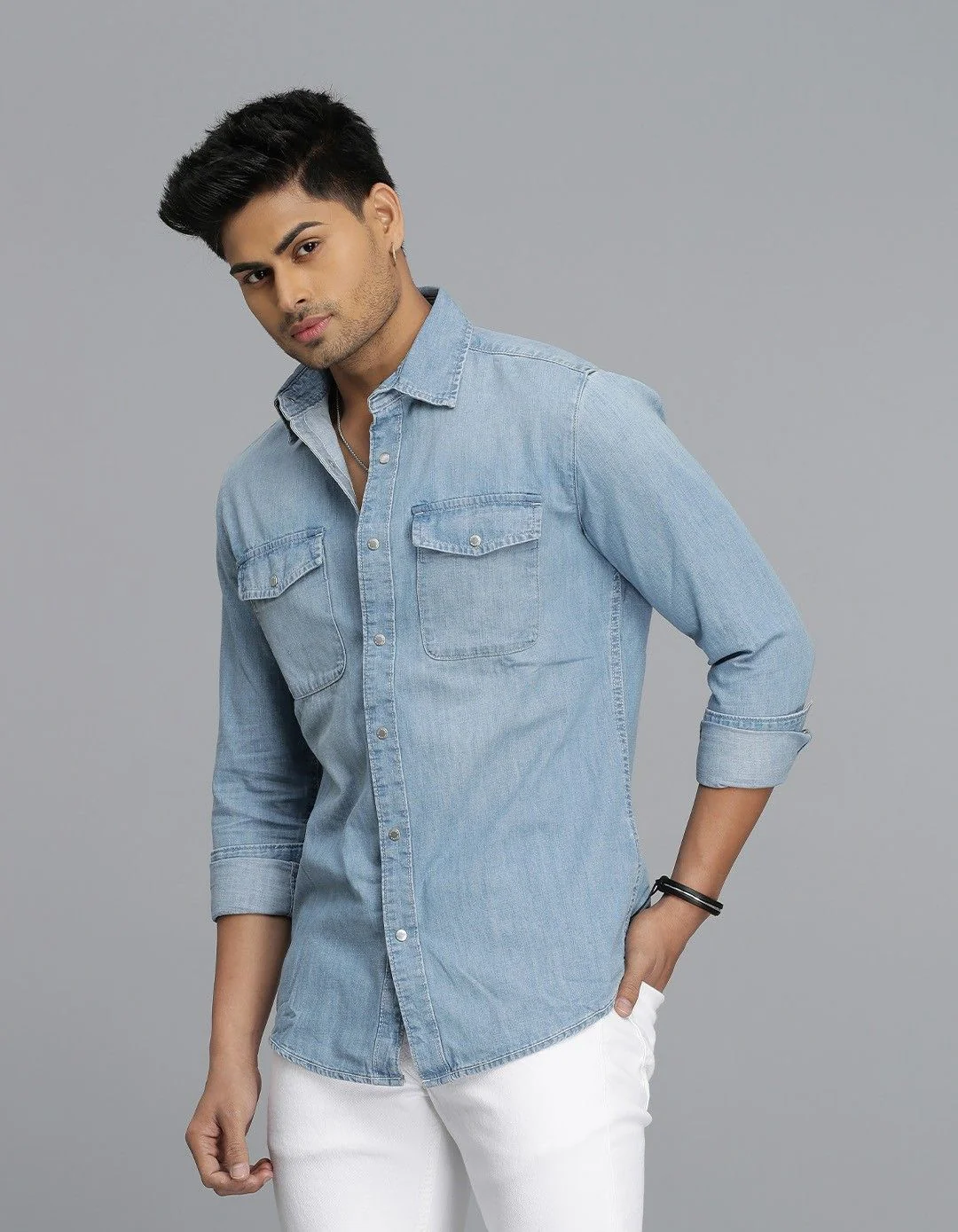 Med Blue Full Sleeves Denim Shirt - Image 3