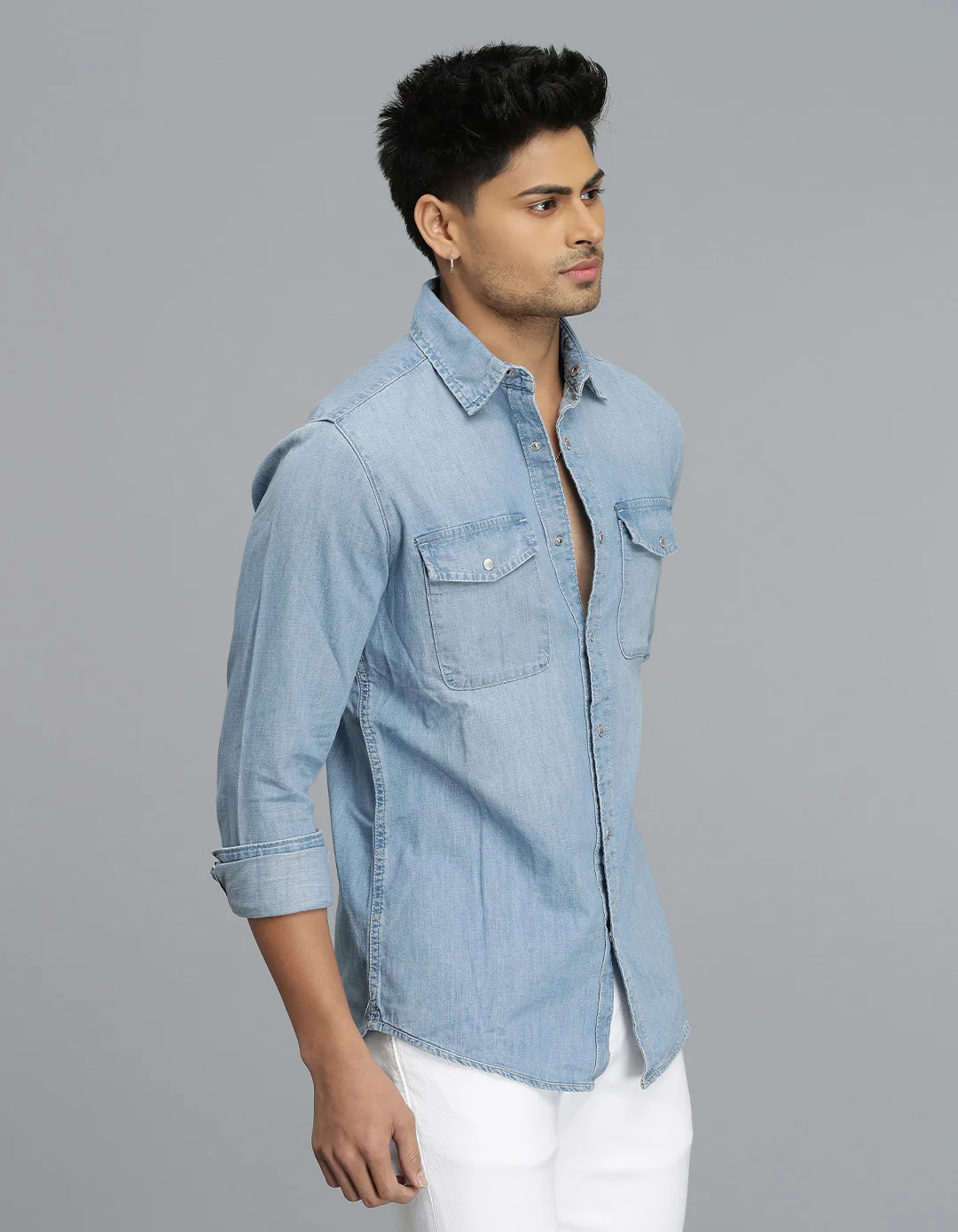 Med Blue Full Sleeves Denim Shirt - Image 4