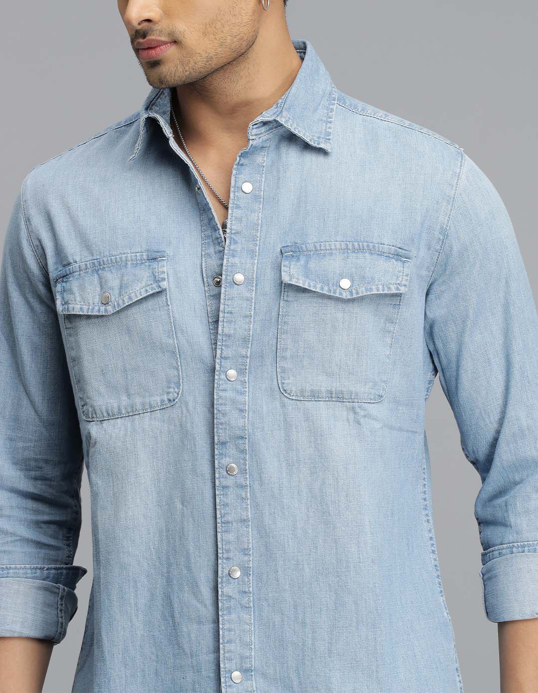 Med Blue Full Sleeves Denim Shirt - Image 6