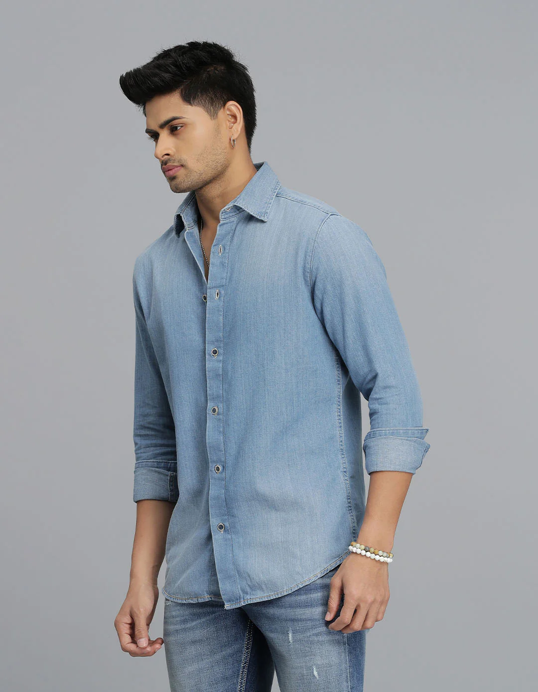 Med Blue Full Sleeves Denim Shirt - Image 3