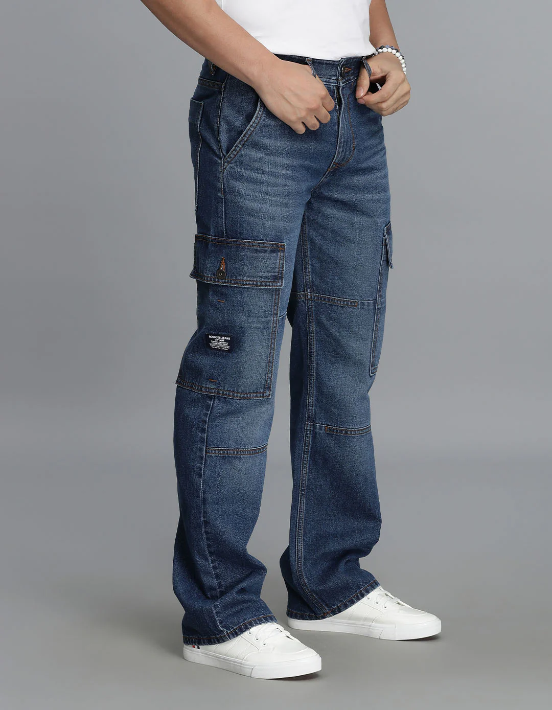 Med Blue Loose Fit Denim Cargo Pant - Image 4
