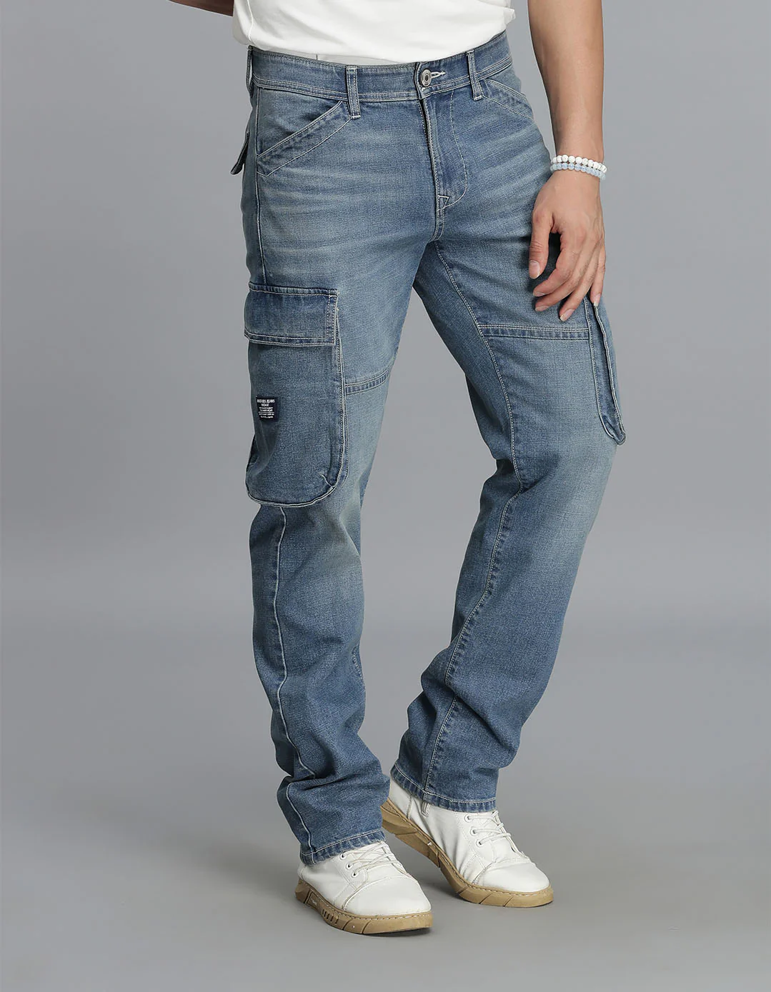 Med Blue Regular Fit Denim Cargo Pant - Image 4