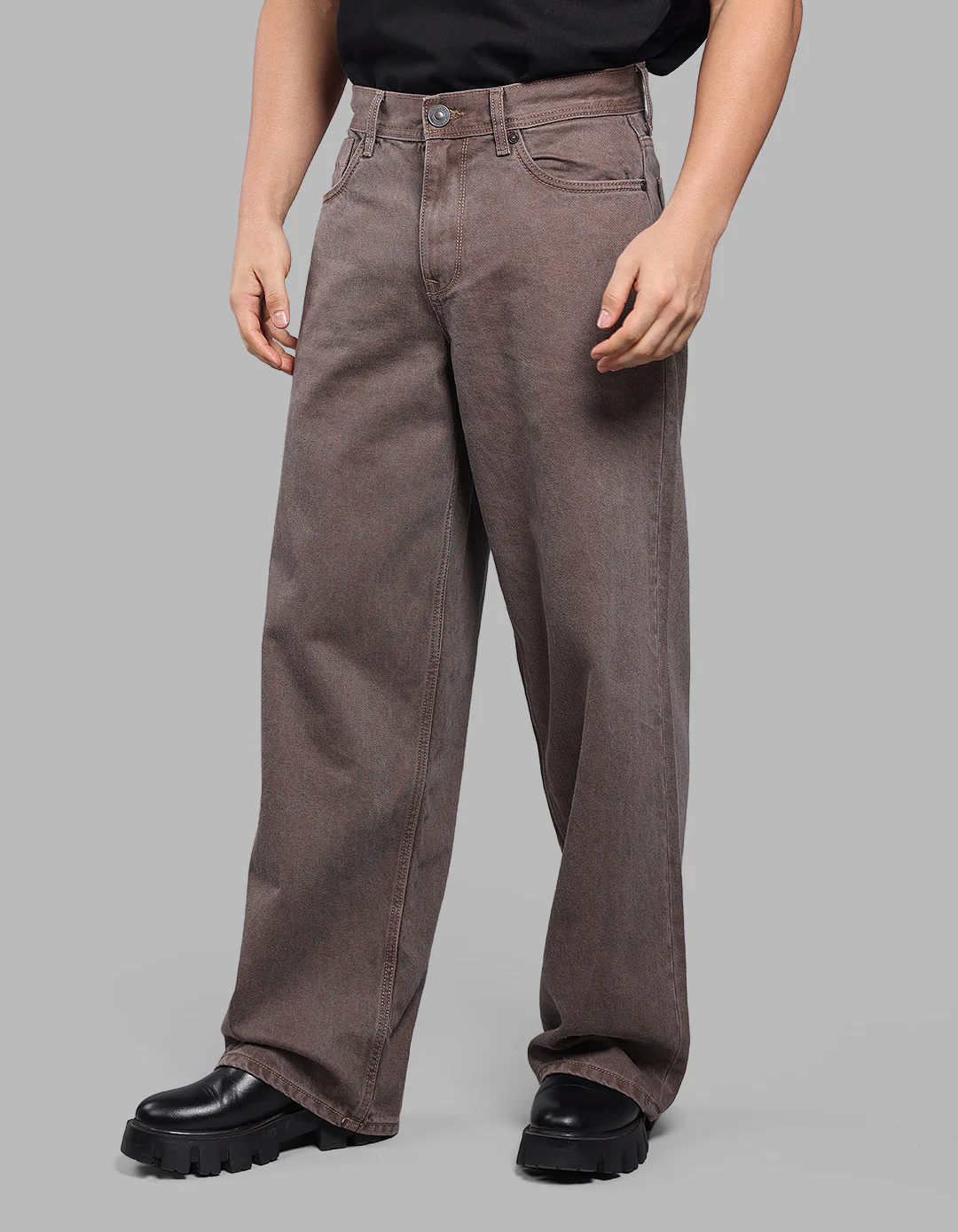 Med Brown 5 Pocket Extra Loose Fit Jeans - Image 3