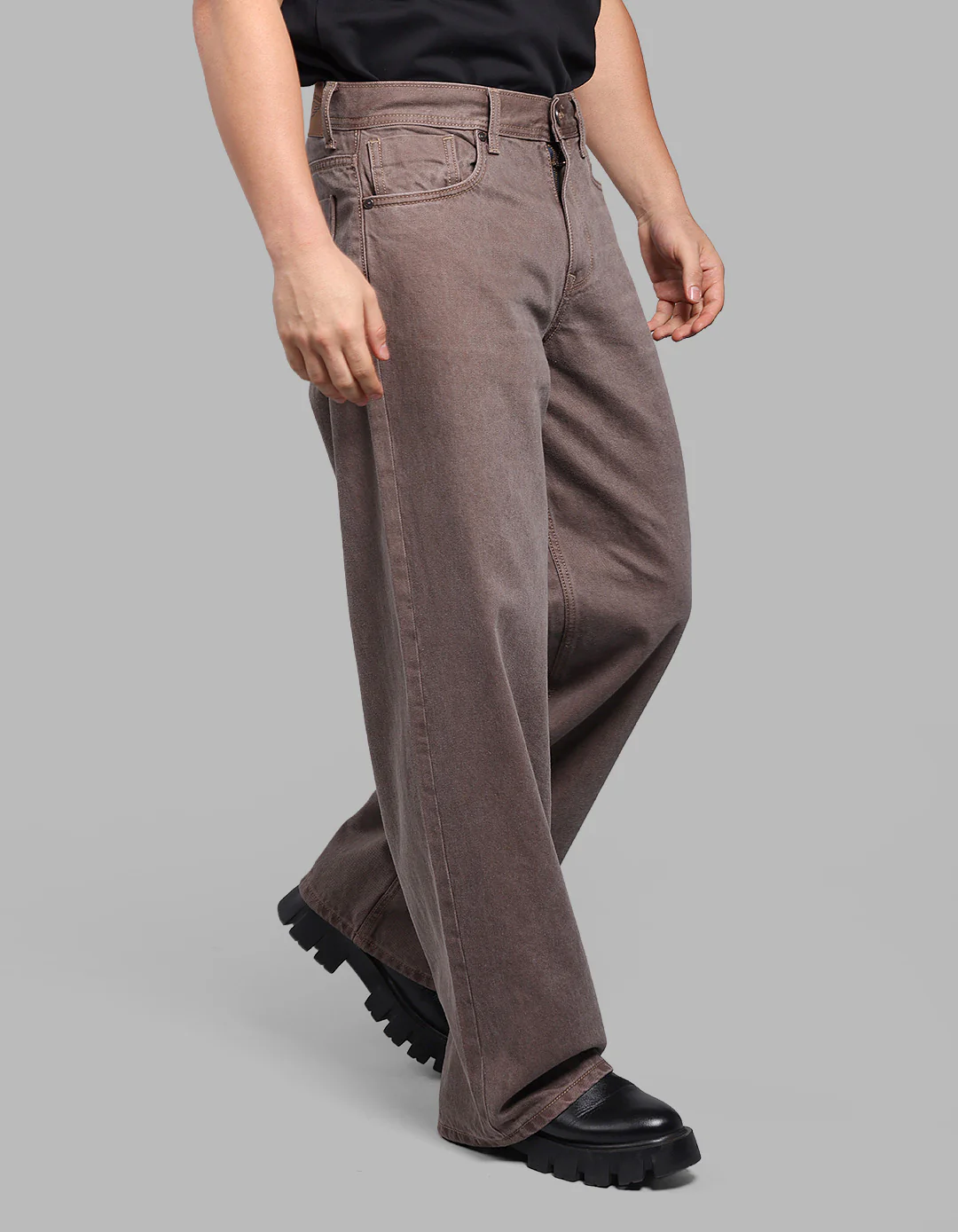 Med Brown 5 Pocket Extra Loose Fit Jeans - Image 4