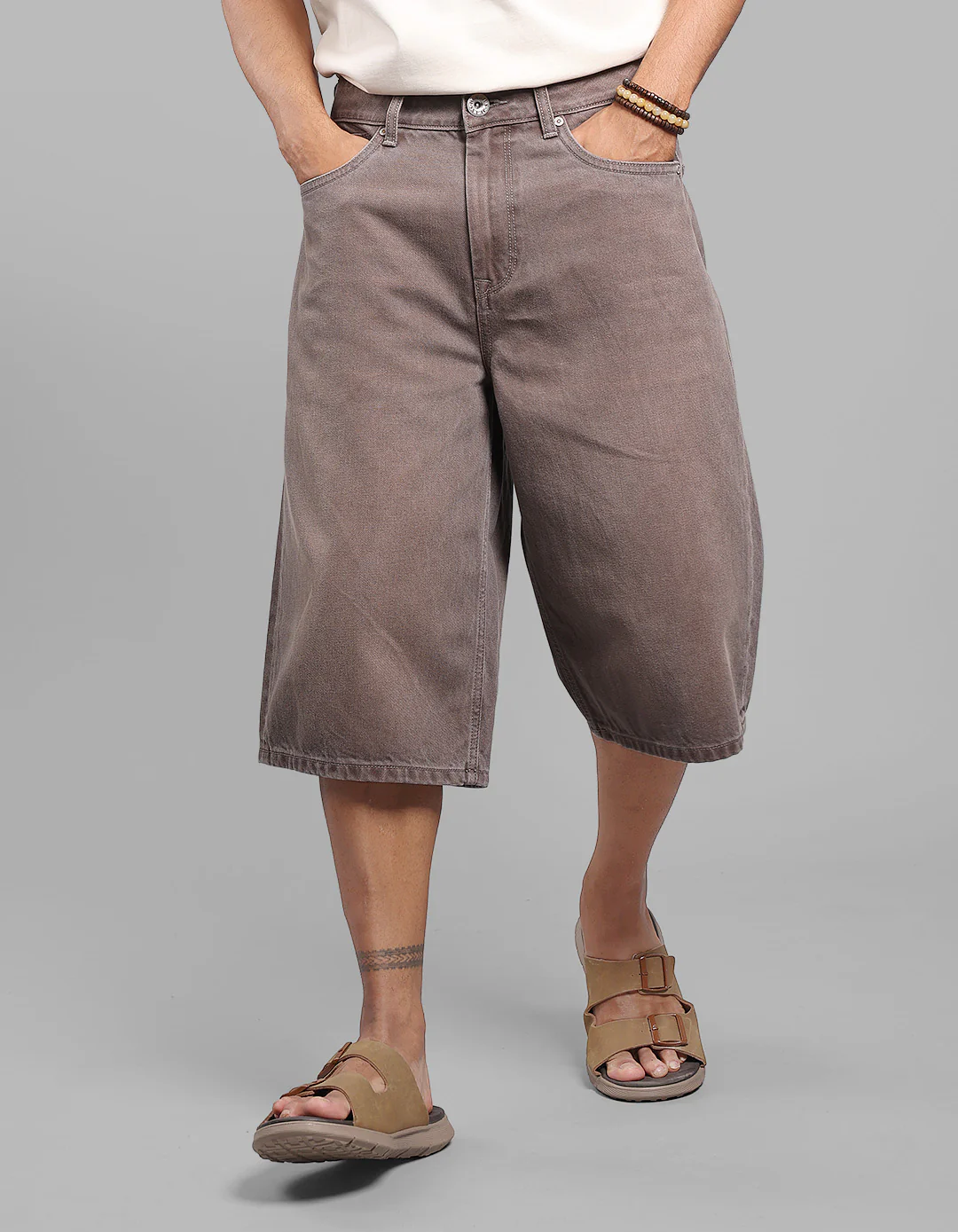 Med Brown Loose Fit Jorts - Image 3