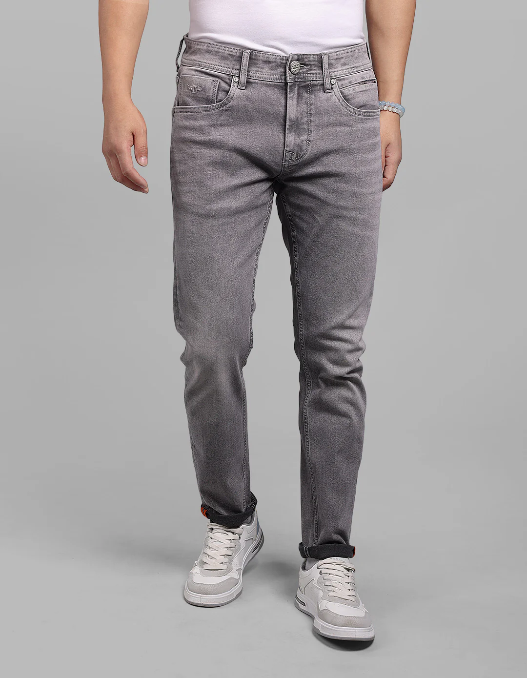 Med Grey 5 Pocket Low-Rise Ankle Length Stretch Jeans