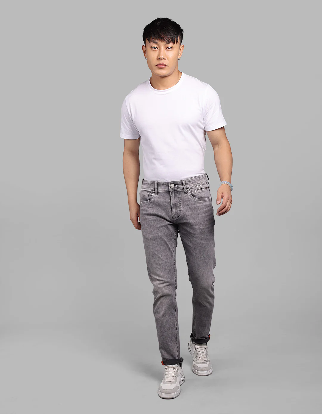 Med Grey 5 Pocket Low-Rise Ankle Length Stretch Jeans - Image 3