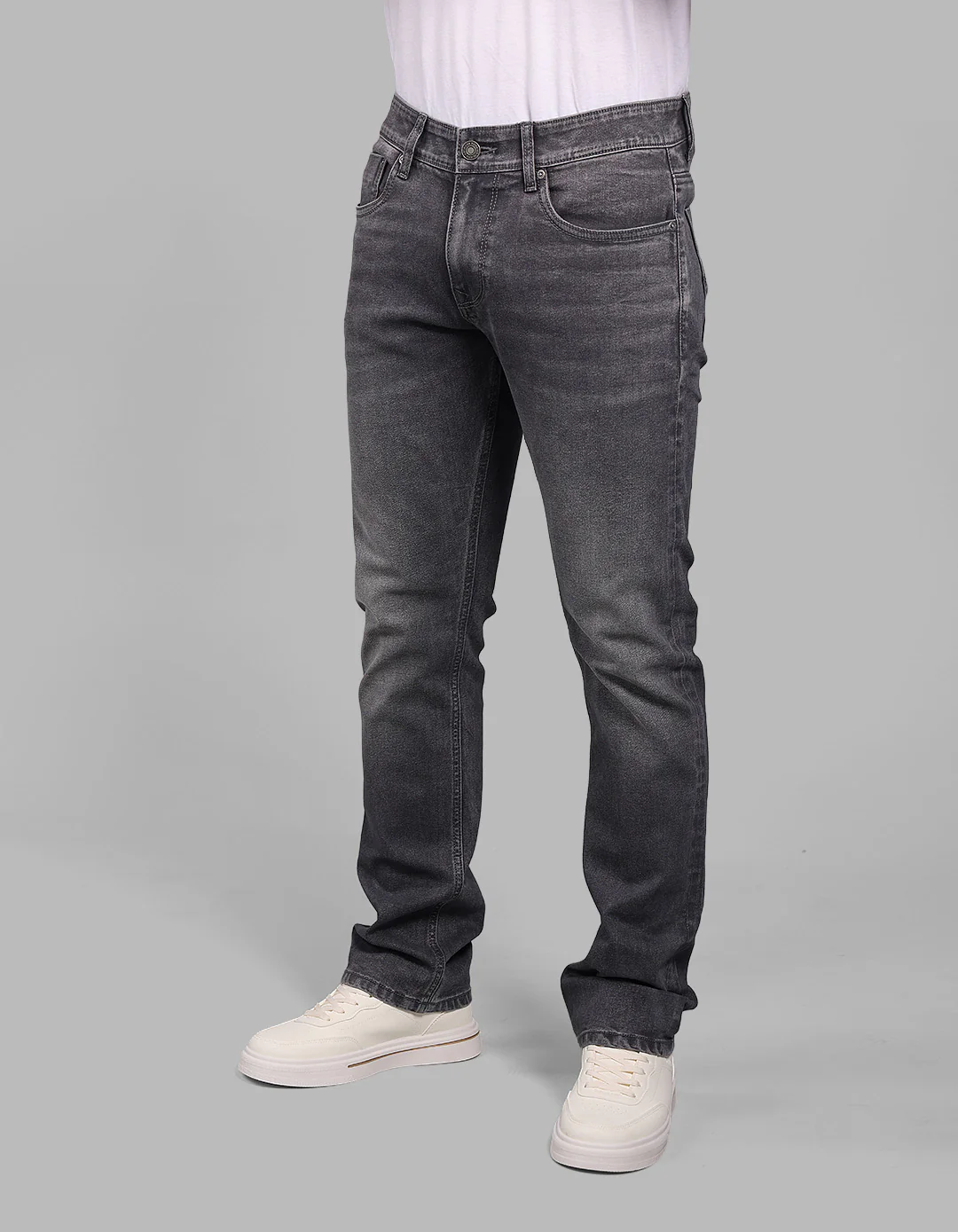Med Grey 5 Pocket Mid-Rise Slim Straight Fit Stretch Jeans - Image 6
