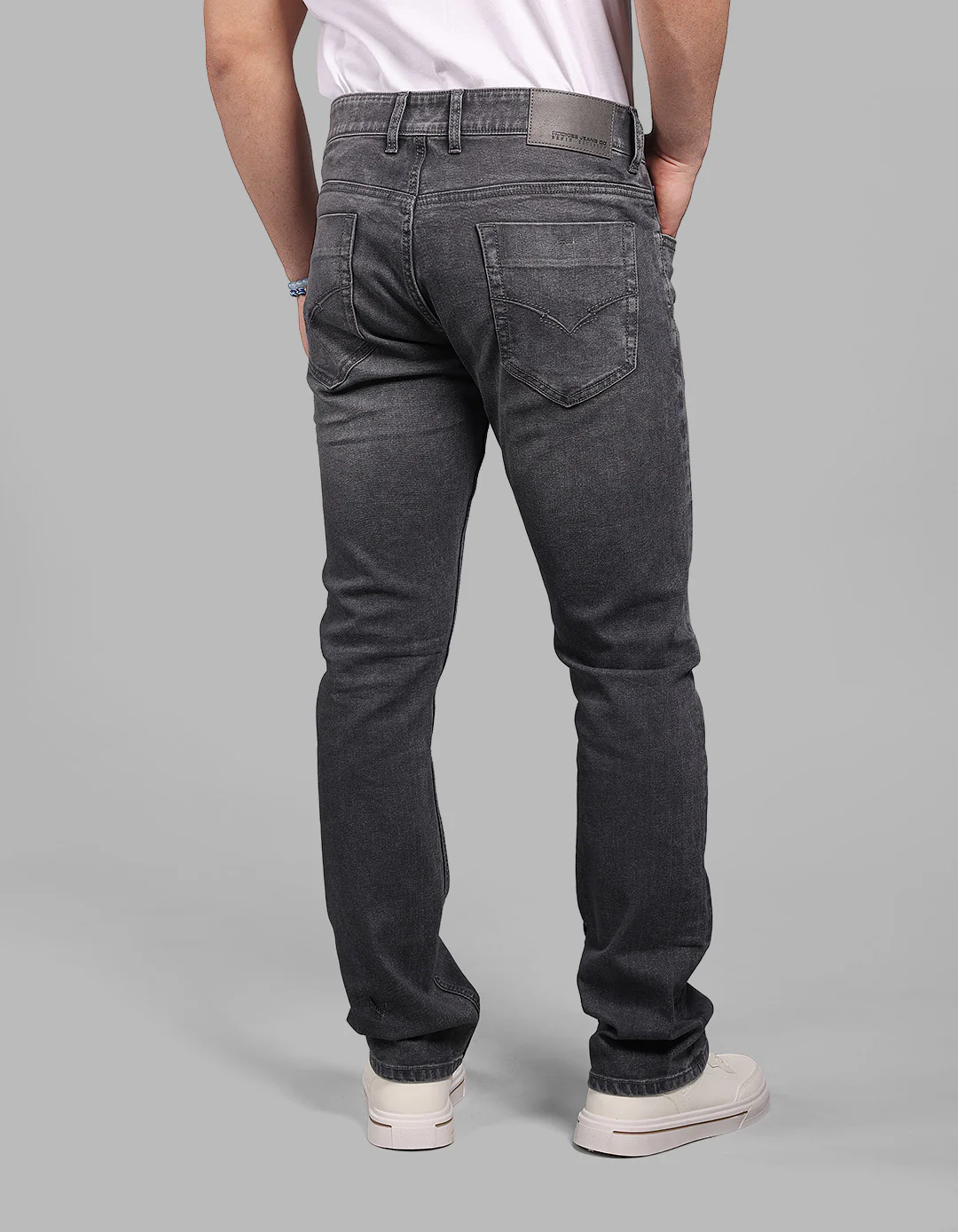 Med Grey 5 Pocket Mid-Rise Slim Straight Fit Stretch Jeans - Image 7
