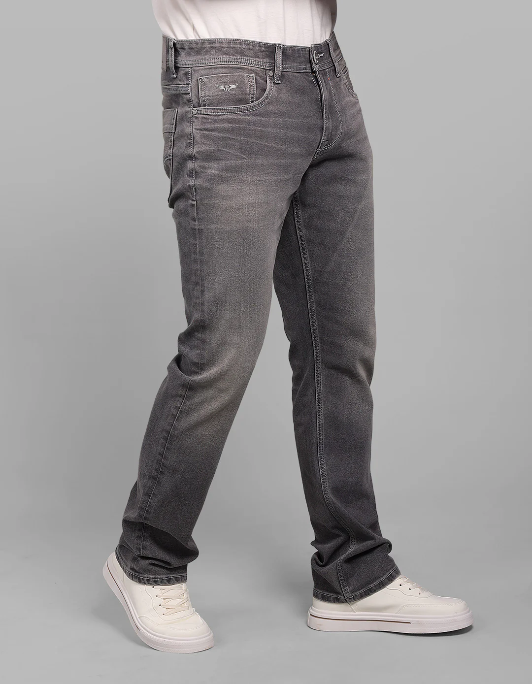 Med Grey 5 Pocket Mid-Rise Slim Straight Fit Stretch Jeans - Image 5