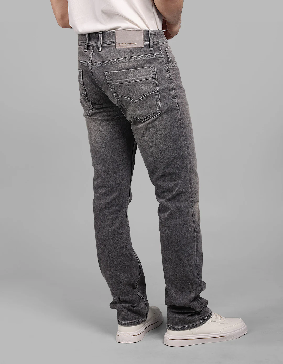 Med Grey 5 Pocket Mid-Rise Slim Straight Fit Stretch Jeans - Image 6