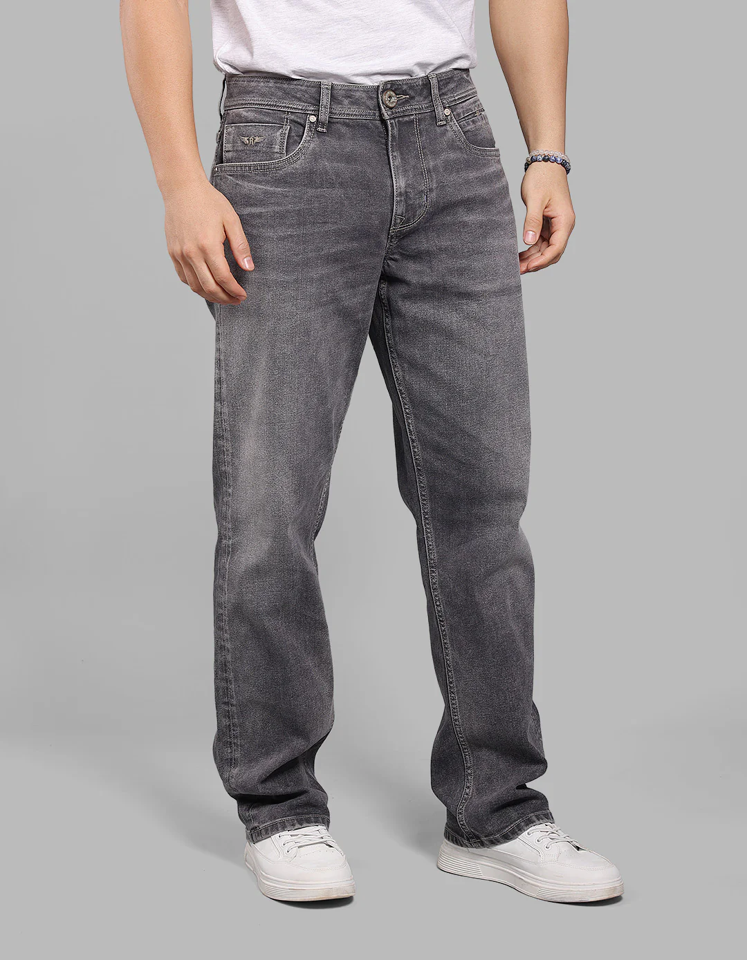 Med Grey 5 Pocket Midrise, Comfort And Straight Crop Length Stretch Jeans - Image 4