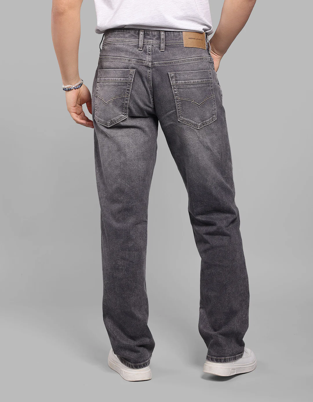 Med Grey 5 Pocket Midrise, Comfort And Straight Crop Length Stretch Jeans - Image 5