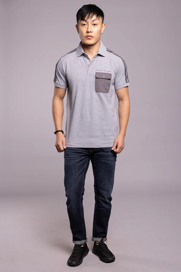 Med Grey Half Sleeves Pique Polo Tee - Image 2